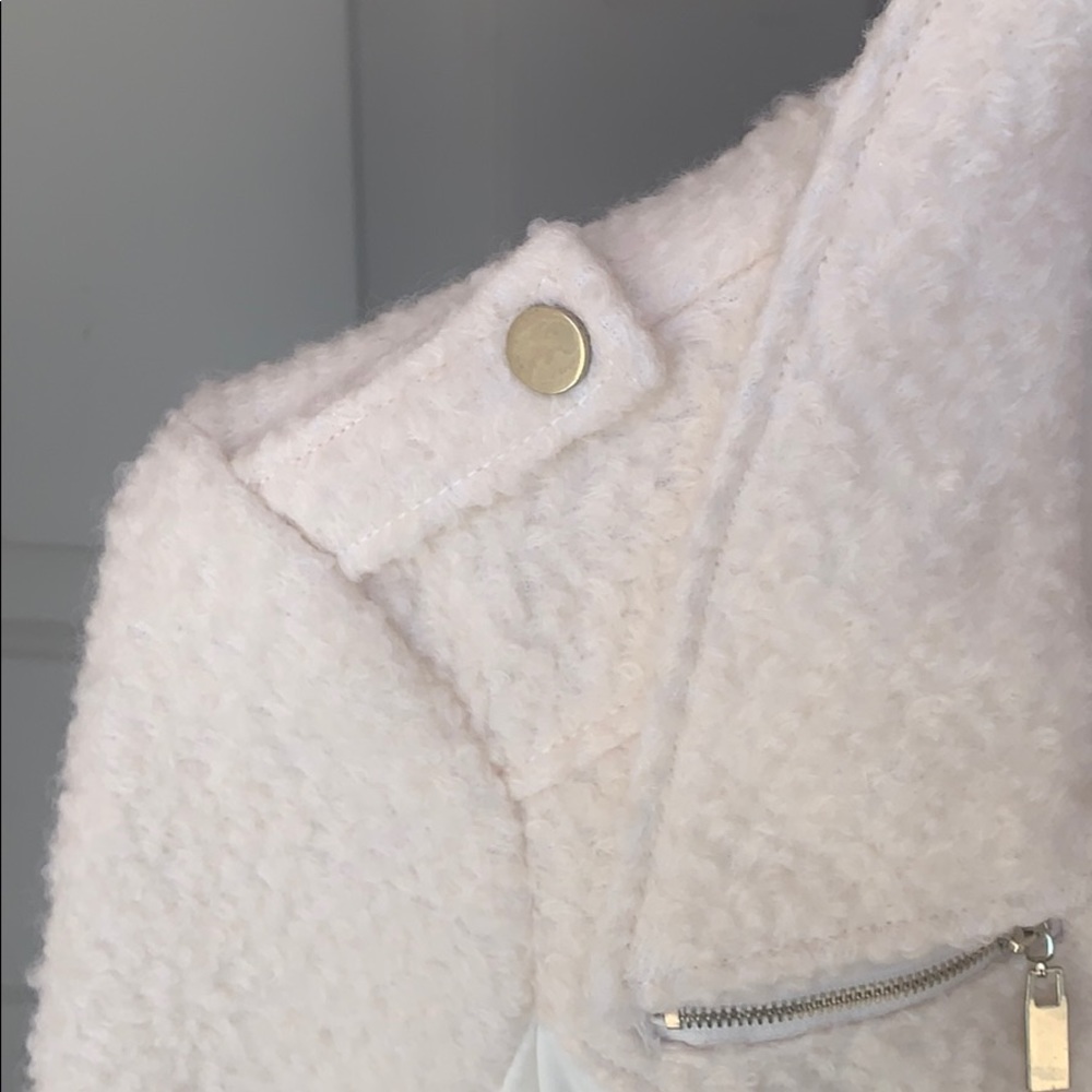 BEBE Wool Teddy Shearling Cream Moto Jacket - Picture 8 of 9
